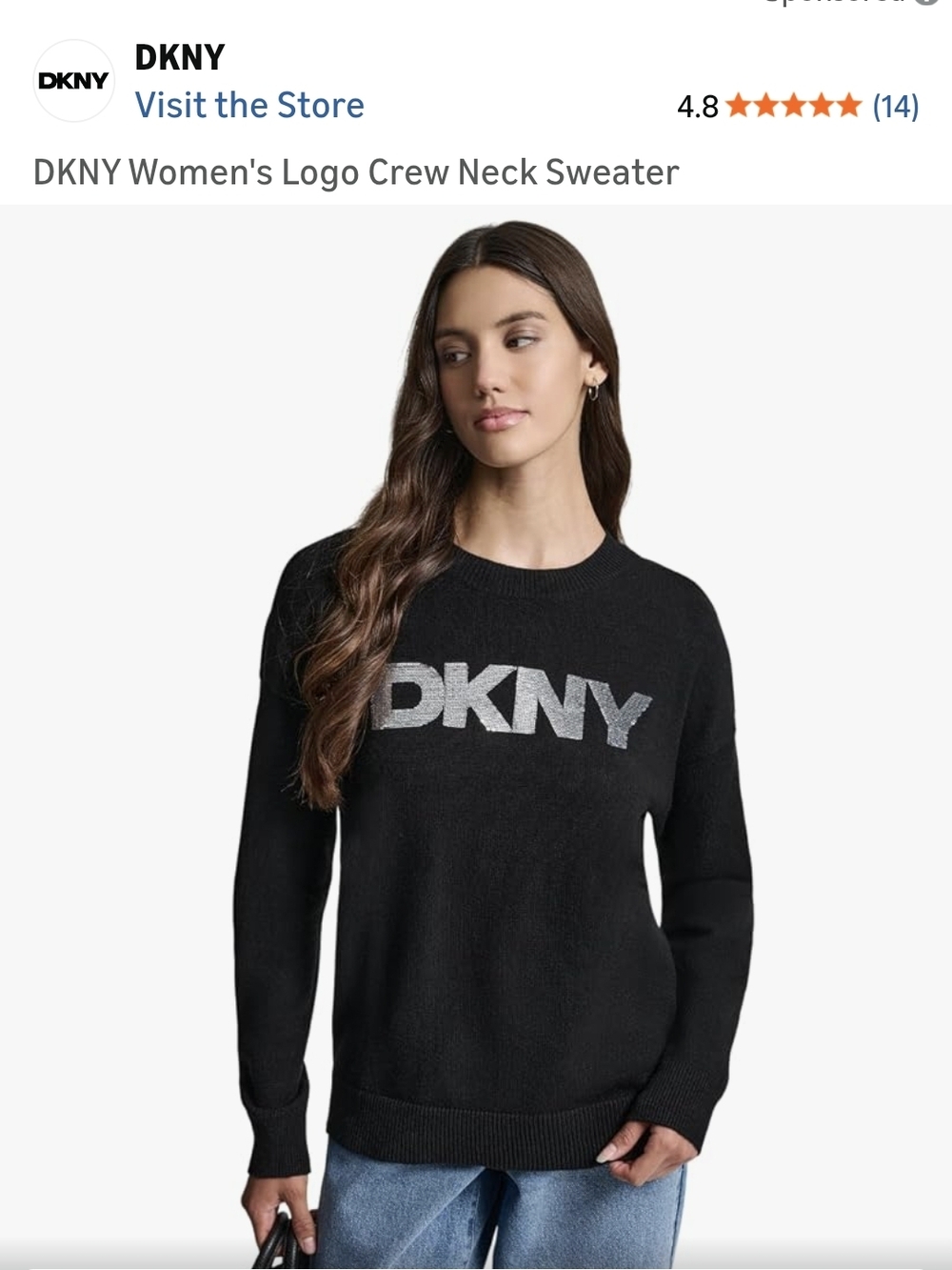 DKNY Black Crewneck Sweater with Silver Logo